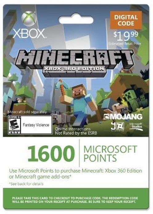 Xbox Live 1600 Microsoft Points for Minecraft: Xbox 360 Edition 1 Xbox Live 1600 Microsoft Points for Minecraft: Xbox 360 Edition