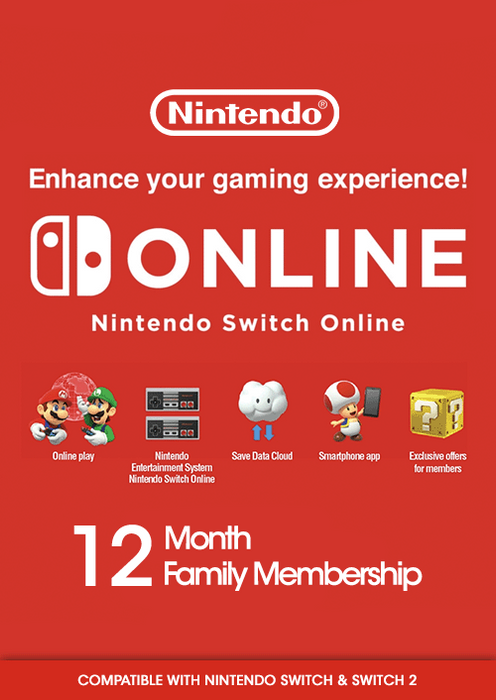 Nintendo Switch Online 12 Months Family Membership Switch & Switch 2 (Europe & UK)